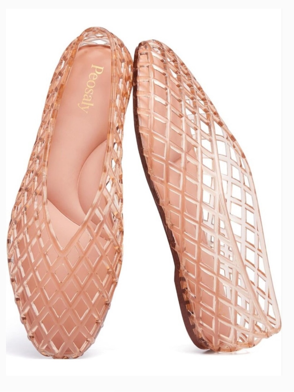 Rouge Helium | Women's Pale Blush Pink Jelly Ballet Flats Allover Gold Glitter 6